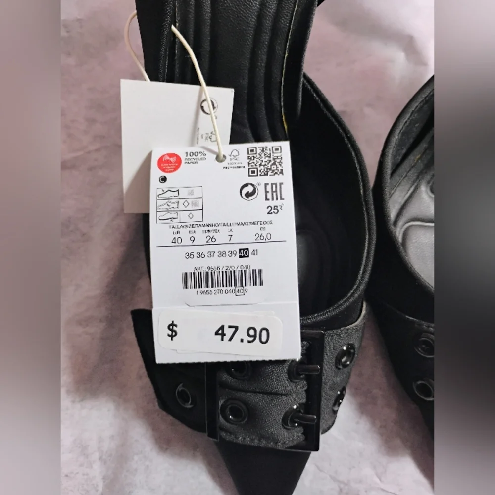 Stradivarius Black Buckle Slingback Heels NWT Size 40 - Picture 15 of 17